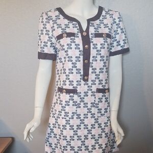 Sandro Paris Black and Pink Mini Dress with Gold Accents